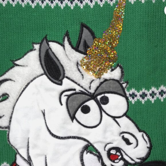 Jolly Sweaters Christmas Ugly Sweater Unicorn Puke Candy Embroidered Gems Sz XL - Picture 2 of 9